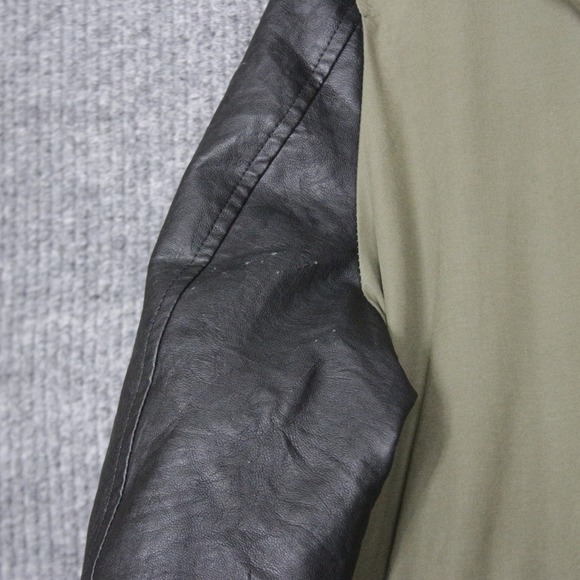 Steve Madden Women Olive Green Faux Leather Sleeve Anorak Utility Parka Jacket L - Picture 8 of 9